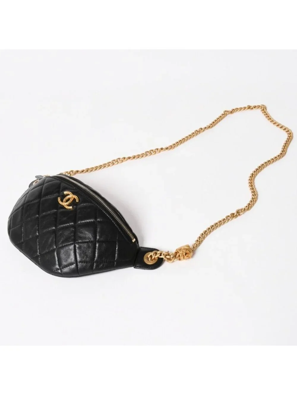 Chanel Quilted Heart Chain Waist Bag Mini Random Model Lambskin Black Gold